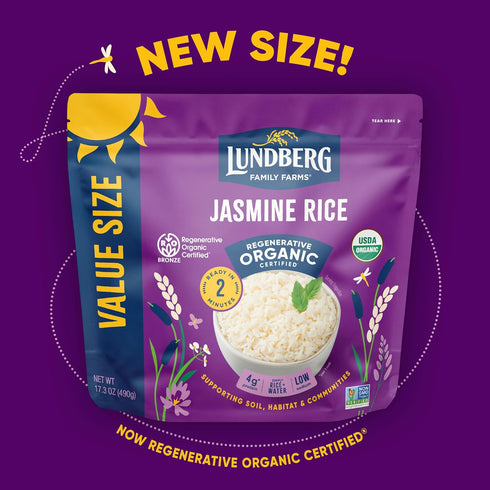 2-Pack 2 17.3 Oz Lundberg Rice, Microwave or Stovetop, White Jasmine, Long-Grain, Fluffy & Aromatic, Ready in Minutes