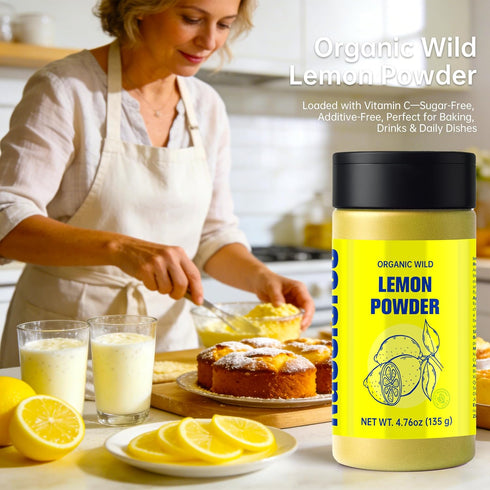 100% (4.76 oz, Organic Freeze-Dried Lemon Powder - Natural Citrus Food Coloring & Flavoring for Baking, Smoothies