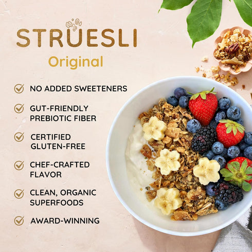 9 Oz, 2 Pack Struesli Original Organic Granola, Grain & Gluten Free, Healthy Snacks with Chia Seeds, Nuts & Sea Salt