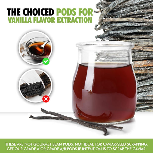 FITNCLEAN VANILLA 26 Organic Madagascar Vanilla Beans Extract, Grade B, 4.5" - 5.5", Certified USDA Organic