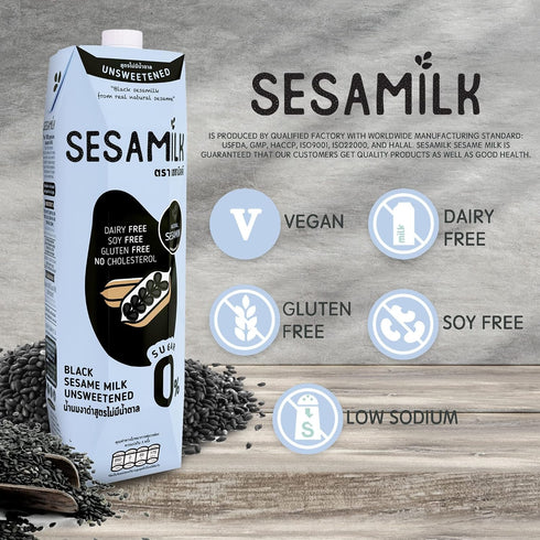 33.8 Oz (Pack 6) 0% Sesamilk: Sesame Milk (Unsweetened Black Sesame Milk), Fl of Vegan Dairy FreeSoy and Nut Free
