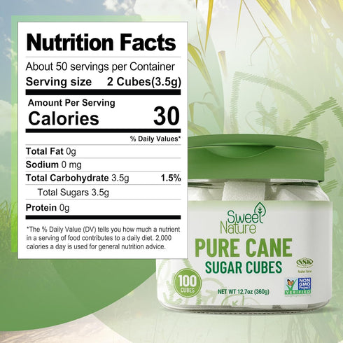 100 12.7 oz, 100% Sweet Nature Pure Cane Sugar Cubes, Cubes, Natural Non-GMO Cane Sugar for Coffee & Tea, Kosher, No