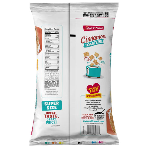 33 OZ (Pack 3) Malt-O-Meal Cinnamon Toasters Breakfast Cereal, Oven-Puffed Cinnamon Cereal Squares, Large Cereal