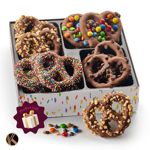 (12 KREMERY Creamy Chocolate Cravings - Mothers Day Treats, Chocolate Covered Pretzel Twists Gift Basket with Candied