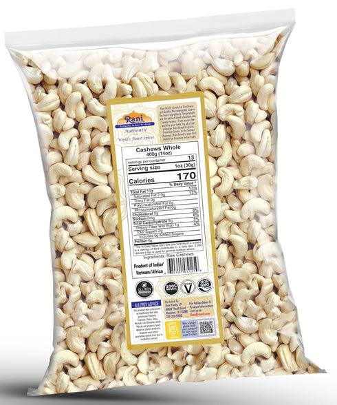 14oz (400g) Rani Raw Cashews Whole (uncooked, unsalted) ~ All Natural, No Preservatives | Vegan | NON-GMO | Kosher |