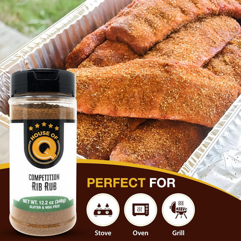 HOUSE OF Q 12.2 oz Competition Rib Rub Award-Winning BBQ Seasoning for Ribs, Pork, and Chicken Sweet & Savory Barbecue