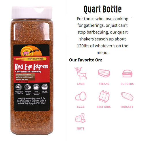 120lbs Dizzy Pig Red Eye Express Coffee-Infused Seasoning Rub (Quart Shaker) - Seasons Around of Food - Hand Made