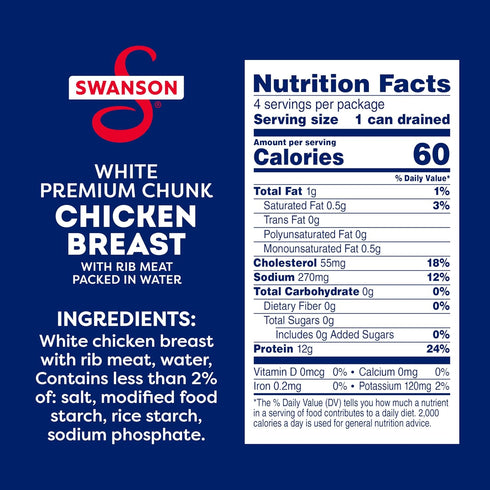 4.5 oz. (Pack 4) Swanson White Premium Chunk Chicken Breast with Rib Meat in Water