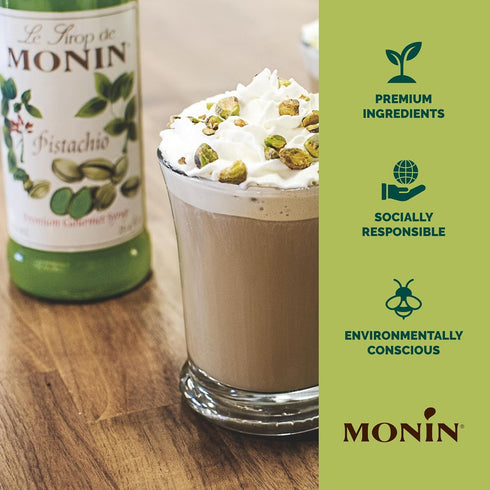 25.4 oz) Monin - Pistachio Syrup | Rich & Buttery Sweetness, Premium Syrup for Coffee, Cold Brews & More | Clean Label