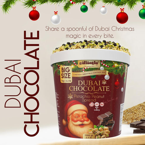 (2.2 lb 1000 Gulluoglu Christmas Edition Dubai Chocolate Pistachio Peanut Spread in Festive Holiday Jar | Limited