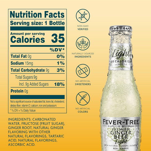 6.8 oz (24 Fever-Tree Light Ginger Beer, fl Bottles) Lower in Calories, No Artificial Sweeteners, Flavorings