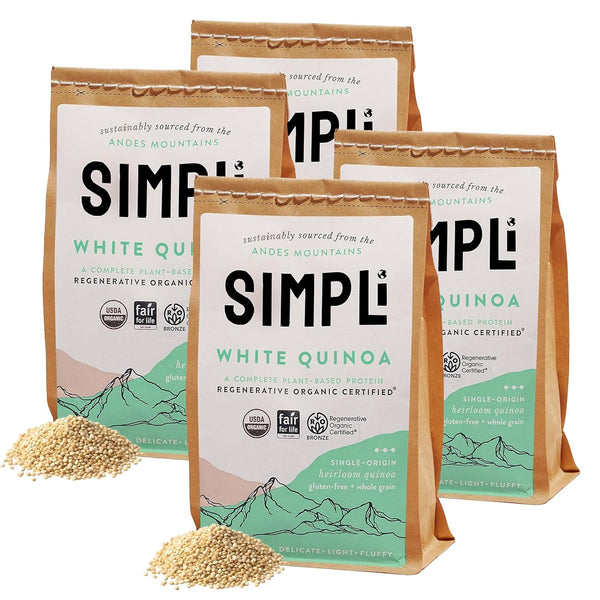 SIMPLi Regenerative Organic Certified 100% Peruvian White Quinoa, Complete Plant-Based Protein, White