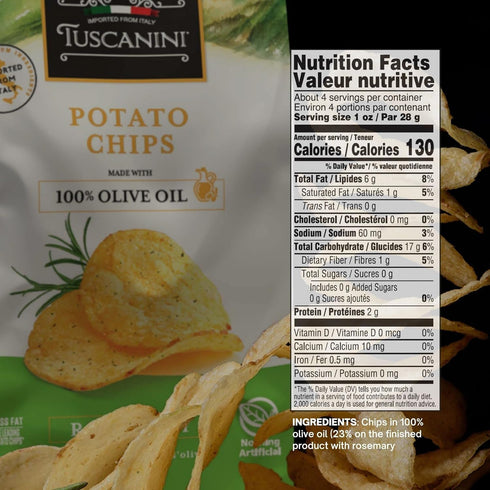 100% 4.6oz (2 Pack) 30% Tuscanini Rosemary Potato Chips Made with Olive Oil Less Fat, Product of Italy, Kosher for Year