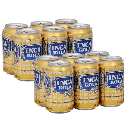 Inca Kola Golden Carbonated Beverage Soda - la kola dorada - 12 oz cans
