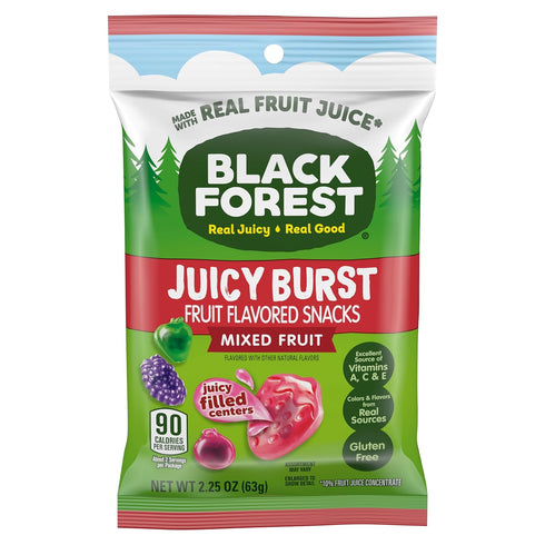 Black Forest Juicy Burst Fruit Snacks, Mixed Fruit, 2.25 Ounce Pouches (Pack
