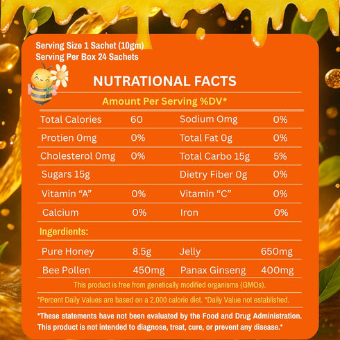 Pack 24 10Gram Organic Natural Honey (Large of Sachets Each)