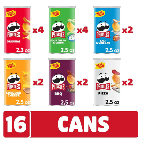 Pack (16 Pringles Potato Crisps Chips, Lunch Snacks, Variety Cans)