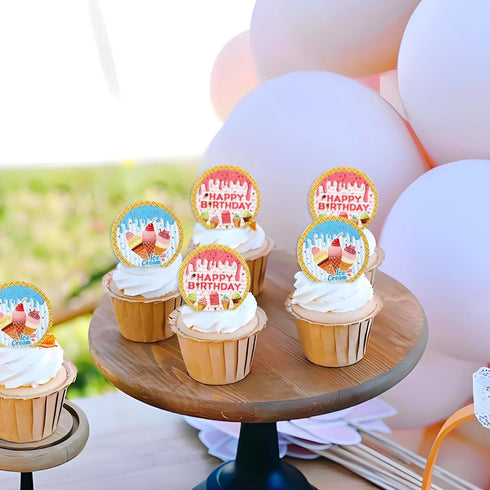 40 Pack Edible Ice Cream Cupcake Toppers - Ercadio Birthday Party Decorations for Kids Summer Theme
