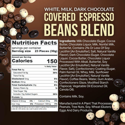 2 SweetGourmet Chocolate Covered Espresso Beans Blend | White Milk Dark Chocolate | Pounds