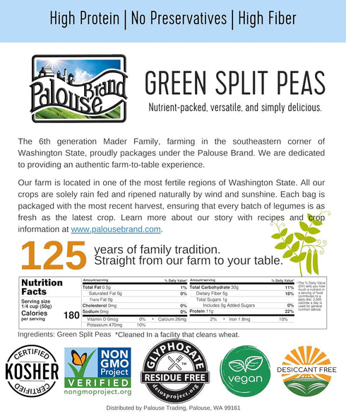 100% 1.36 100% Green Split Peas | Desiccant Free | KG | Non-GMO Project Verified | Non-Irradiated | Certified Kosher