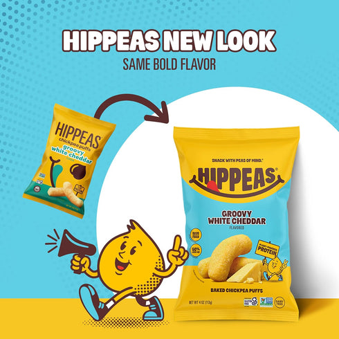 4oz, Pack 6, 3g 2g HIPPEAS Chickpea Puffs, Groovy White Cheddar, Gluten Free Snacks, Dairy Free, Vegan, of Protein