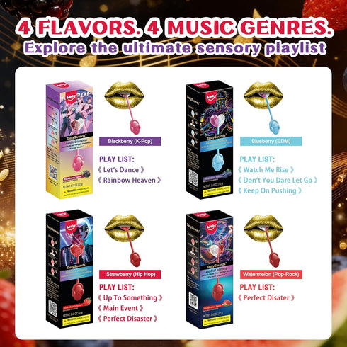 Set 4 Amos TastySounds Wearable Music Lollipop - Flavors & Music Styles with Trendy Yellow PVC Crossbody Bag, Bone