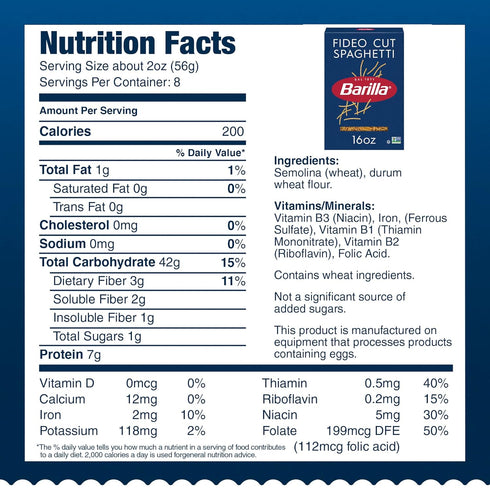 16 oz. (Pack 16) Barilla Fideo Cut Spaghetti Pasta, Box of - Non-GMO, Made with Durum Wheat Semolina - Kosher Certified