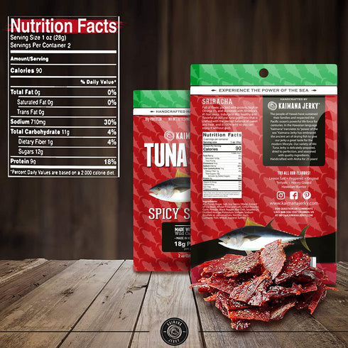 2 3's, (2 (Pack 1), Kaimana Ahi Tuna Jerky Sriracha Ounce - Paleo Style - Premium Fish Jerky Made in the USA. High