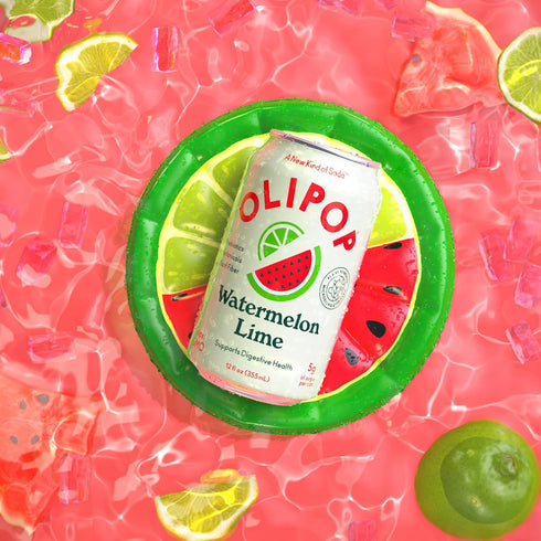 Packed 12oz (12-Cans) OLIPOP Prebiotic Soda Pop, Watermelon Lime, A New Kind of Soda with Prebiotics, Fiber