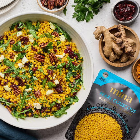 7 oz (Pack 6) Mina Pearl Couscous, With Turmeric & Ginger, Ready to Eat, Couscous Pearls, Microwavable Meals & Side