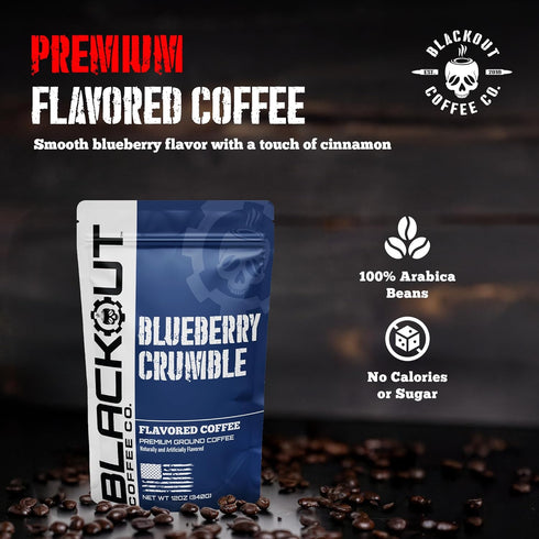 12oz Blackout Coffee Blueberry Crumble Flavored Ground Coffee Medium Roast, Smooth Taste, Guilt-Free Indulgence Freshly