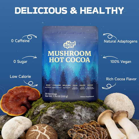 6-Mushroom Immune 7.76 OZ Mushroom Cocoa Sleep Supplement with & Adaptogens, Keto Superfood Hot Chocolate with Reishi