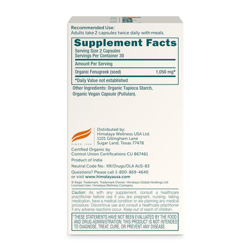 1,050 60 Himalaya Organic Fenugreek for Daily Wellness, Warming and Energizing Properties, mg, Vegan Capsules