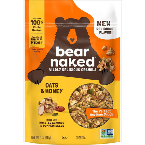 11oz (1 (Pack 2) Bear Naked Granola Cereal, Whole Grain Granola, Breakfast Snacks, Oats and Honey, Bag Bag)