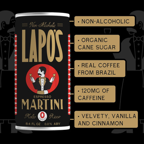 Free,120 4 Pack Lapo's Espresso Martini, Non Alcoholic Drink, Mocktail with Coffee, Cinnamon & Vanilla Notes, Alcohol