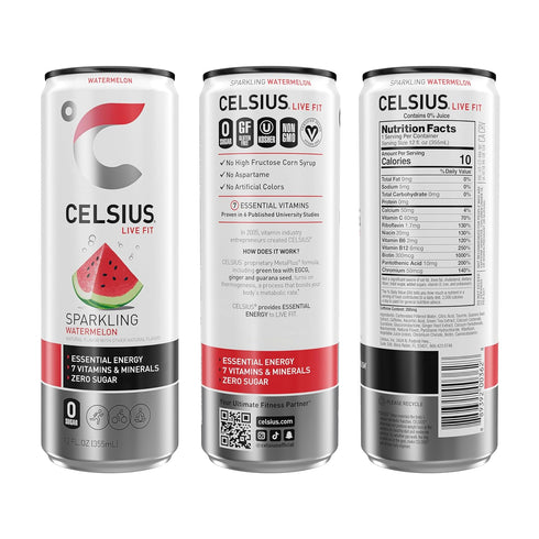 12 Oz (Pack 12) CELSIUS Sparkling Watermelon, Sugar Free Energy Drink, Fl