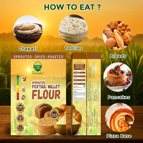 7-Millet (60/40), 950 (2 lb) Danodia Foods Sprouted Roti/Chapati Flour + Whole Wheat g Germinated, Dried & Roasted