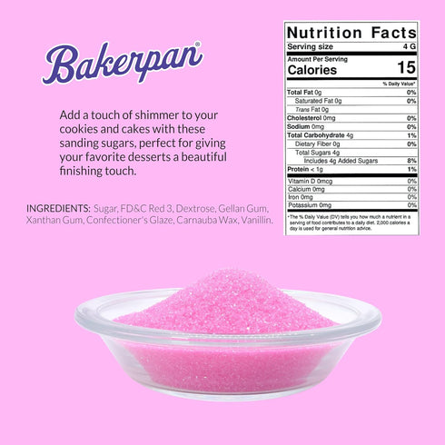 5 Bakerpan Pink Sanding Sugar for Baking & Cookie Decorating - Ounce Edible Pink Sugar Sprinkles for Cookies, Cakes