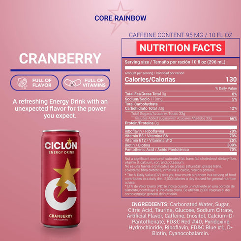 24 (10 Oz) Ciclon Energy Drink Cranberry Flavor Cans Fl
