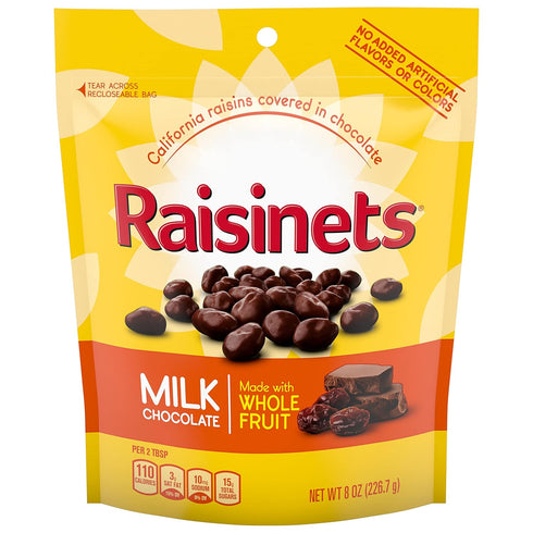 Raisinets, Milk Chocolate Covered California Raisins, 8.0 oz Resealable Bag, Bulk 8