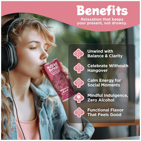 10 (4 Pack) Melting Forest Functional Mocktail Hibiscus Rose Alcohol-Free, Euphoric Adaptogen Drink with Reishi