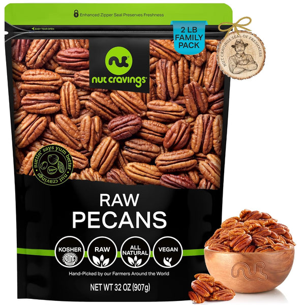 NUT CRAVINGS - Raw Pecans Halves & Pieces, Unsalted, Shelled, (32oz -