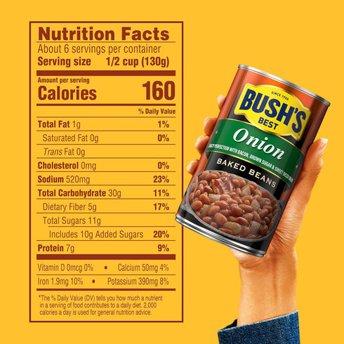(Pack 1), 28 oz Bush's Canned Onion Baked Beans of Protein, Good Source of Fiber, Low Fat, Gluten Free