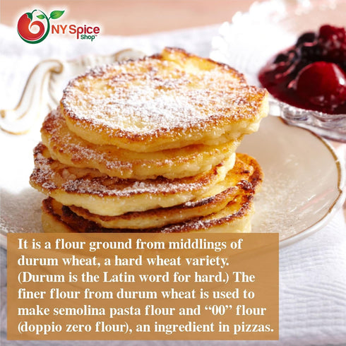 3 NY Spice Shop Semolina Flour - Pound Fine Yellow Durum Semola Flour - Enriched Durum Semolina Ground for Cooking