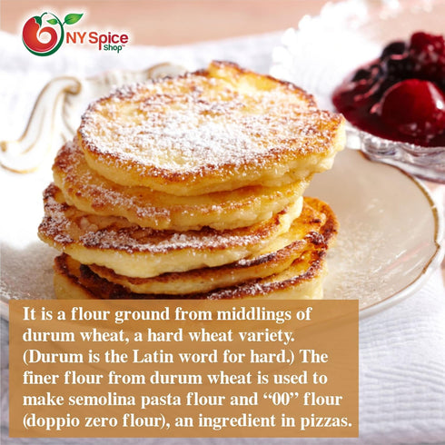 1 NY Spice Shop Semolina Flour - Pound Fine Yellow Durum Semola Flour - Enriched Durum Semolina Ground for Cooking