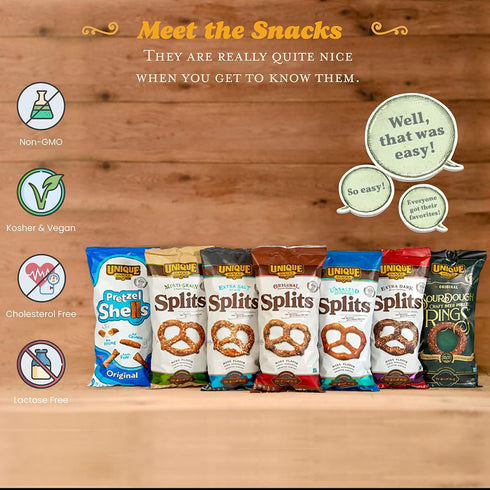 11 Oz. Pack 6 Unique Snacks Extra Salt Splits Pretzels, Original Split-Open Pretzels, Delicious Homestyle Baked Snack