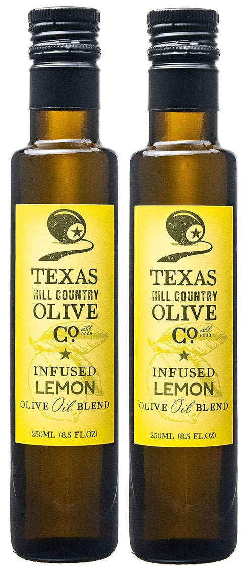 Country (8.5 oz, 2 Pack) Texas Hill Olive Co Lemon Infused Olive Oil - Cold Pressed Gourmet EVOO Olive Oil - Great