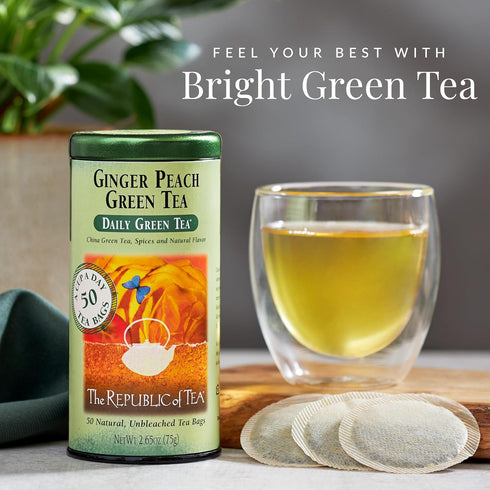 50 The Republic of Tea - Ginger Peach Green Tea, Tea Bags, Tin | Flavored Fruit Tea | Caffeinated