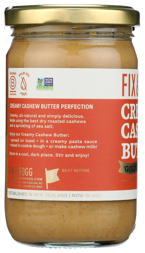 10 oz Fix & Fogg Creamy Cashew Butter - Natural Cashew Spread, No Added Sugar, No Palm Oil, Non-GMO, Vegan & Keto