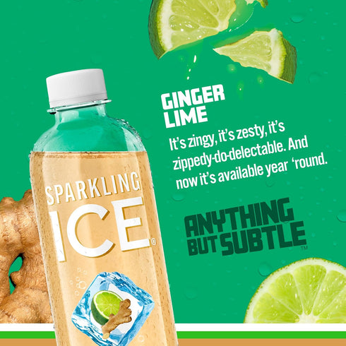 17 oz (Pack 12) Sparkling Ice, Ginger Lime Sparkling Water, Zero Sugar Flavored Water, with Vitamins and Antioxidants
